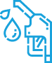 Blue line icon of a fuel pump nozzle with drops of liquid, symbolizing gasoline or fueling.