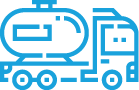 Blue line icon of a tanker truck used for transporting fuel or liquid materials.