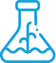 Blue line icon of a laboratory flask with liquid inside